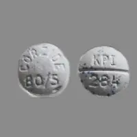 Corzide 80/5 (Bendroflumethiazide and nadolol [ ben-droe-floo-meth-eye-a-zide-and-nad-oh-lol ])-CORZIDE 80/5 KPI 284-80 mg / 5 mg-White-Round