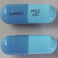 Demser (Metyrosine [ me-tye-roe-seen ])-DEMSER MSD 690-250 MG-Blue / Blue-Capsule-shape