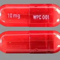 Dibenzyline (Phenoxybenzamine [ fen-ox-ee-benz-a-meen ])-10 mg WPC 001-10 mg-Red-Capsule-shape