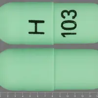 Indomethacin (Indomethacin [ in-doe-meth-a-sin ])-H 103-25 mg-Green-Capsule-shape