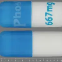 Phoslo (Calcium acetate [ kal-see-um-as-e-tate ])-667 mg PhosLo-667 mg-Blue / White-Capsule-shape