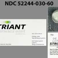 Striant (Testosterone buccal [ tes-tos-ter-one-buk-al ])-A-30 mg-White-Round