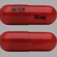 Tafinlar (Dabrafenib [ da-braf-e-nib ])-GS TEW 50 mg-50 mg-Red-Capsule-shape