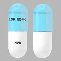 Zykadia (Ceritinib [ se-ri-ti-nib ])-LDK 150MG NVR-150 mg-Blue & White-Capsule-shape