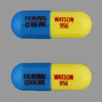 Fiorinal with codeine (Aspirin, butalbital, caffeine, and codeine [ as-pir-in, bue-tal-bi-tal, kaf-een, and-koe-deen ])-FIORINAL CODEINE WATSON 956-Aspirin 325 mg / Butalbital 50 mg /  Caffeine 40 mg /  Codeine Phosphate 30 mg-Blue & Yellow-Capsule-shape