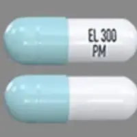 Oriahnn (Elagolix, estradiol, and norethindrone [ el-a-goe-lix, es-tra-dye-ol, and-nor-eth-in-drone ])-EL300 PM-elagolix 300 mg-Blue & White-Capsule-shape