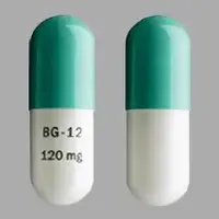 Tecfidera (Dimethyl fumarate [ dye-meth-il-fue-mar-ate ])-BG-12 120 mg-120 mg-Green & White-Capsule-shape