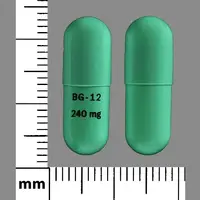 Tecfidera (Dimethyl fumarate [ dye-meth-il-fue-mar-ate ])-BG-12 240 mg-240 mg-Green-Capsule-shape