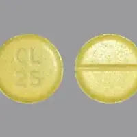 Xenazine (Tetrabenazine [ tet-ra-ben-a-zeen ])-CL 25-25 mg-Yellow-Round