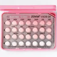 Zovia 1/50 (Ethinyl estradiol and ethynodiol diacetate [ eth-in-ill-ess-tra-dye-ol-and-eth-in-o-dye-ol-dye-as-e-tate ])-WATSON 384-ethinyl estradiol 50 mcg / ethynodiol 1 mg-Pink-Round