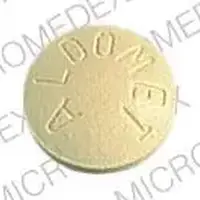 Aldomet (Methyldopa [ meth-il-doe-pa ])-MSD 135-125 MG-Yellow-Round