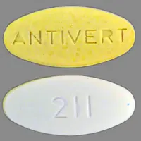 Antivert (Meclizine [ mek-li-zeen ])-211 ANTIVERT-25 mg-White & Yellow-Oval