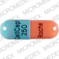 Cellcept (Mycophenolate mofetil (oral/injection) [ mye-koe-fen-oh-late-moe-fe-til ])-CellCept 250 Roche-250 mg-Orange & Turquoise-Capsule-shape