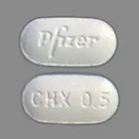 Chantix (Varenicline [ ver-en-e-kleen ])-Pfizer CHX 0.5-0.5 mg-White-Oval