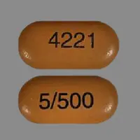 Kombiglyze xr (Metformin and saxagliptin [ met-for-min-and-sax-a-glip-tin ])-4221 5/500-metformin hydrochloride extended-release 500 mg / saxagliptin 5 mg-Brown-Capsule-shape