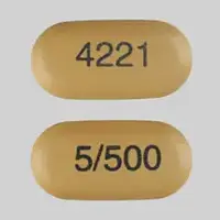 Kombiglyze xr (Metformin and saxagliptin [ met-for-min-and-sax-a-glip-tin ])-4221 5/500-metformin hydrochloride extended-release 500 mg / saxagliptin 5 mg-Brown-Capsule-shape