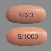 Kombiglyze xr (Metformin and saxagliptin [ met-for-min-and-sax-a-glip-tin ])-5/1000 4223-metformin hydrochloride extended-release 1000 mg / saxagliptin 5 mg-Pink-Capsule-shape