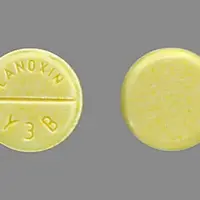 Lanoxin (Digoxin (oral/injection) [ di-jox-in ])-LANOXIN Y3B-125 mcg (0.125 mg)-Yellow-Round