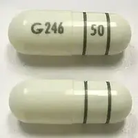 Lipofen (Fenofibrate [ fen-oh-fye-brate ])-G246 50-50 mg-White-Capsule-shape