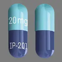 Tivorbex (Indomethacin [ in-doe-meth-a-sin ])-IP 201 20 mg-20 mg-Blue-Capsule-shape