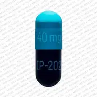 Tivorbex (Indomethacin [ in-doe-meth-a-sin ])-IP 202 40 mg-40 mg-Blue-Capsule-shape