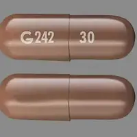 Absorica (Isotretinoin (oral) [ eye-so-tret-i-noyn ])-G 242 30-30 mg-Brown-Capsule-shape