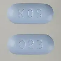 Simcor (Niacin and simvastatin [ nye-a-sin-and-sim-va-stat-in ])-023 KOS-1000 mg / 20 mg-Blue-Capsule-shape