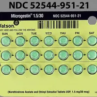 Microgestin 1.5/30 (birth control) (Ethinyl estradiol and norethindrone (birth control) [ eth-in-il-ess-tra-dye-ole-and-nor-eth-in-drone ])-WATSON 631-ethinyl estradiol 0.03 mg / norethindrone 1.5 mg-Green-Round