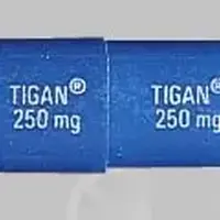 Tigan (oral/injection) (Trimethobenzamide (oral/injection) [ trye-meth-oh-benz-a-mide ])-TIGAN 250 mg-250 MG-Blue-Capsule-shape