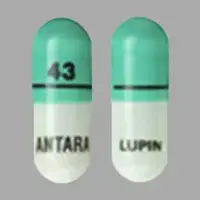 Antara (Fenofibrate [ fen-oh-fye-brate ])-43 ANTARA LUPIN-43 mg-Green & White-Capsule-shape