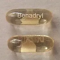 Benadryl dye free allergy (Diphenhydramine [ dye-fen-hye-dra-meen ])-Benadryl-25 mg-Clear-Capsule-shape