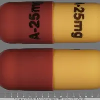 Soriatane (Acitretin [ a-si-tre-tin ])-A-25 mg A-25 mg-25 mg-Brown & Yellow-Capsule-shape