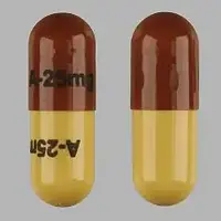 Soriatane (Acitretin [ a-si-tre-tin ])-A-25 mg A-25 mg-25 mg-Brown & Yellow-Capsule-shape