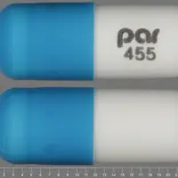 Omeprazole and sodium bicarbonate (Omeprazole and sodium bicarbonate [ oh-me-pray-zol-and-so-dee-um-by-kar-bon-ate ])-par 455-40 mg / 1100 mg-Blue & White-Capsule-shape