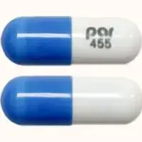 Omeprazole and sodium bicarbonate (Omeprazole and sodium bicarbonate [ oh-me-pray-zol-and-so-dee-um-by-kar-bon-ate ])-par 455-40 mg / 1100 mg-Blue & White-Capsule-shape