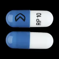 Ramipril (Ramipril [ ram-i-pril ])-> RP 10-10 mg-White / Blue-Capsule-shape