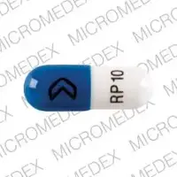 Ramipril (Ramipril [ ram-i-pril ])-> RP 10-10 mg-White / Blue-Capsule-shape