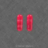 Rifampin (Rifampin (oral/injection) [ rif-am-pin ])-Rifampin 150 VP/015-150 mg-Red-Capsule-shape