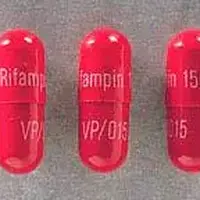 Rifampin (Rifampin (oral/injection) [ rif-am-pin ])-Rifampin 150 VP/015-150 mg-Red-Capsule-shape