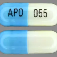 Selegiline (Selegiline (oral) [ se-le-ji-leen ])-APO 055-5 mg-Blue & White-Capsule-shape