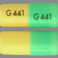 Dantrolene (Dantrolene (oral) [ dan-troe-leen ])-G441 G441-25 mg-Green & Yellow-Capsule-shape