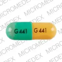 Dantrolene (Dantrolene (oral) [ dan-troe-leen ])-G441 G441-25 mg-Green & Yellow-Capsule-shape