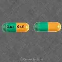 Dantrolene (Dantrolene (oral) [ dan-troe-leen ])-G441 G441-25 mg-Green & Yellow-Capsule-shape