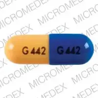 Dantrolene (Dantrolene (oral) [ dan-troe-leen ])-G442 G442-50 mg-Blue & Yellow-Capsule-shape