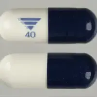 Omeprazole and sodium bicarbonate (Omeprazole and sodium bicarbonate [ oh-me-pray-zol-and-so-dee-um-by-kar-bon-ate ])-40-40 mg / 1100 mg-Blue & White-Capsule-shape