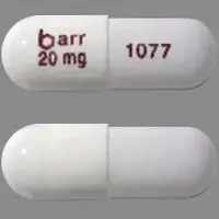 Temozolomide (monograph) (Temodar)-barr 20 mg 1077-20 mg-White-Capsule-shape