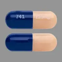 Vancomycin (Vancomycin (oral) [ van-koe-mye-sin ])-741 125 mg-125 mg (base)-Blue & Brown-Capsule-shape