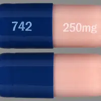 Vancomycin (Vancomycin (oral) [ van-koe-mye-sin ])-742 250 mg-250 mg (base)-Blue / Purple-Capsule-shape