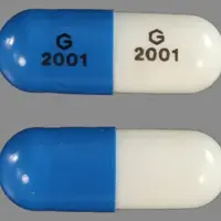 Ziprasidone (Ziprasidone (oral/injection) [ zi-pray-si-done ])-G 2001 G 2001-20 mg-Blue & White-Capsule-shape