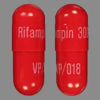 Rifampin (Rifampin (oral/injection) [ rif-am-pin ])-Rifampin 300 VP/018-300 mg-Red-Capsule-shape